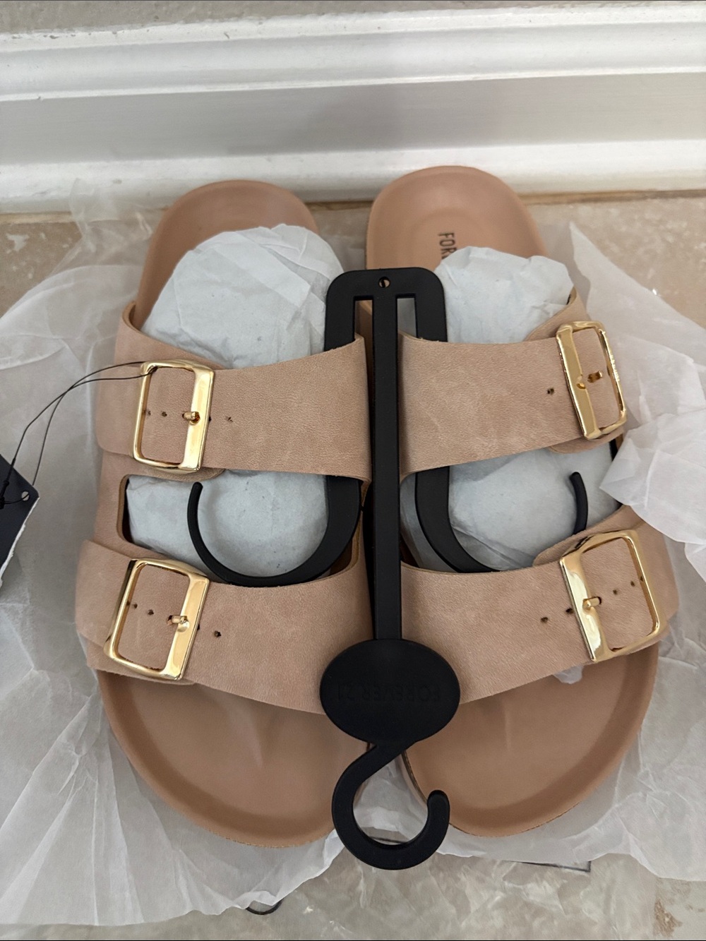 Double-Buckle Slide Sandals